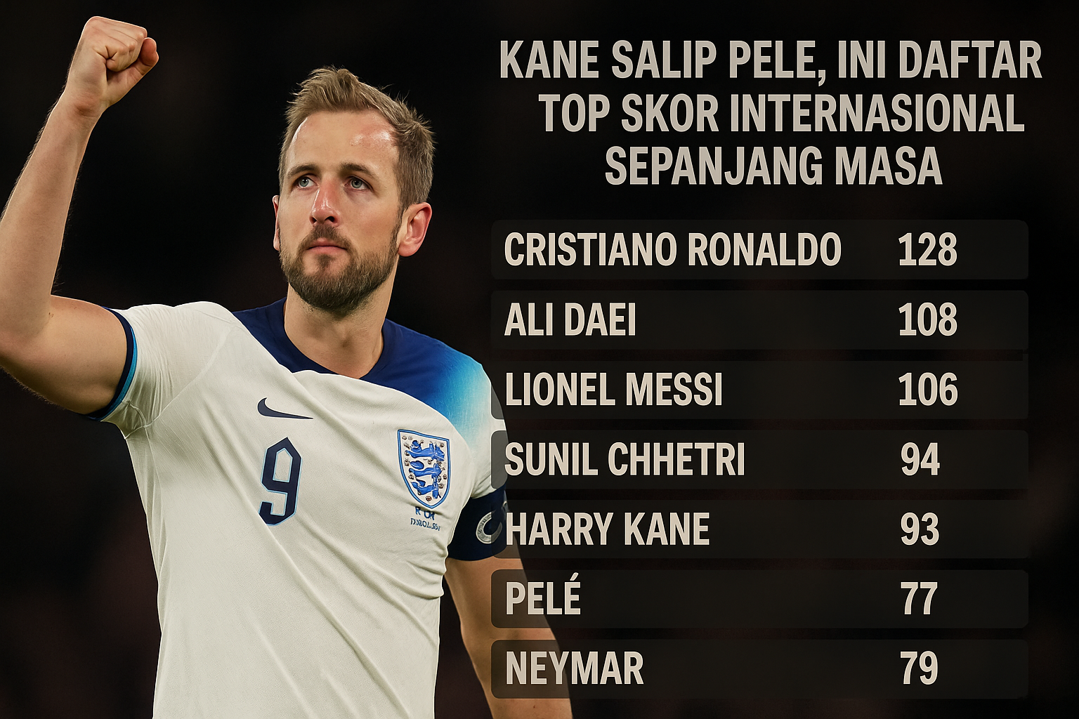 Harry Kane Salip Pele: Daftar Top Skor Internasional Masa